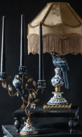 Lysestake 3 armet, med grener og fugel.